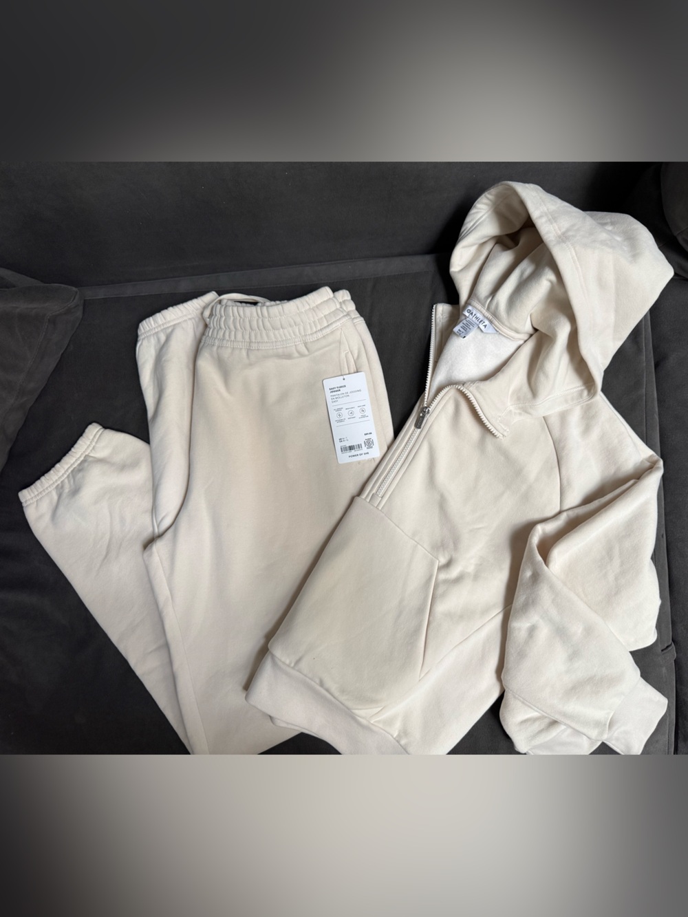 NEW Athleta Cream 1/2 zip Hoodie & Jogger Set. Size Medium Tall.